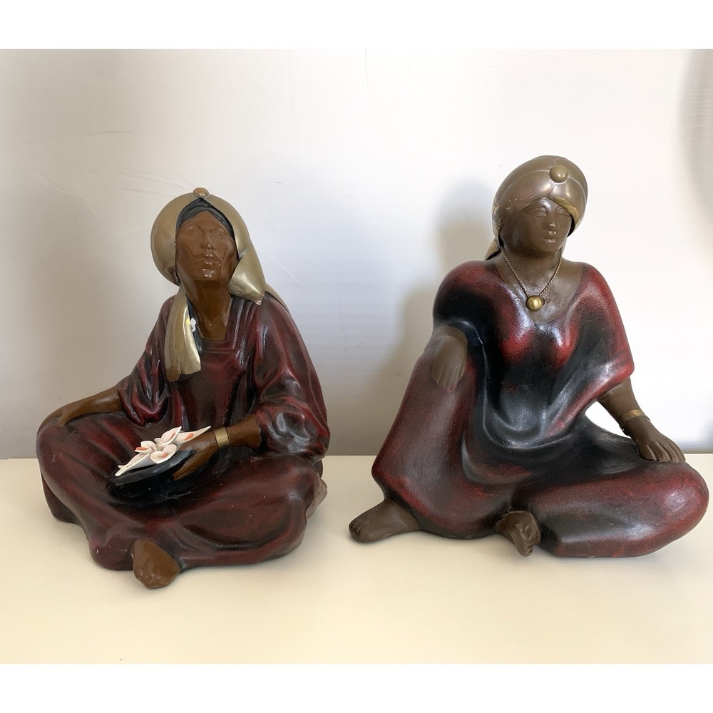 Mexican Women Flower Vendor Cala Lillies Folk Art Figure 10x9x5" Ceramic & Brass
